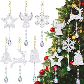 6 Piece Diamond Painting Christmas Set, 5D Diamond Painting Christmas Pendant, Double-Sided DIY Key Ring Christmas, DIY Diamond Painting Kit for Children and Adults Beginners