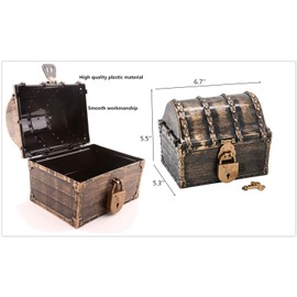 Kids Pirate Treasure chest Toy Large Size Plastic Pirate Vintage Treasure Box Antique Color with 2 Set of Locks Party Favors Props Decoration Treasure Chest