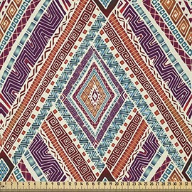 ABAKUHAUS Ethnic Microfibre Fabric Sold by the Metre, Colourful Diamond Motif, Decorative Crafts, Upholstery Fabric, Textiles, 2 m (230 x 200 cm), Multicoloured