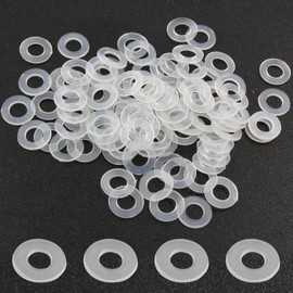 Qjaiune 50 Pack M5 Nylon Washers Clear Flat Washer, 5mm ID 10mm OD 1mm Thickness Faucet Plastic Gasket, Metric Transparent Gasket Sealing Washer Spacer Flat Hose Washer for Water Pipe Water Hose