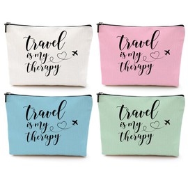 4 pcs Funny Travel Gifts for Women Makeup Bag Travel Essentials Cosmetic Bag Traveling Toiletry Bags Flight Vacation Gifts for Cousin Mom Travelers Girls Trip Weekend Birthday Mothers Day Christmas