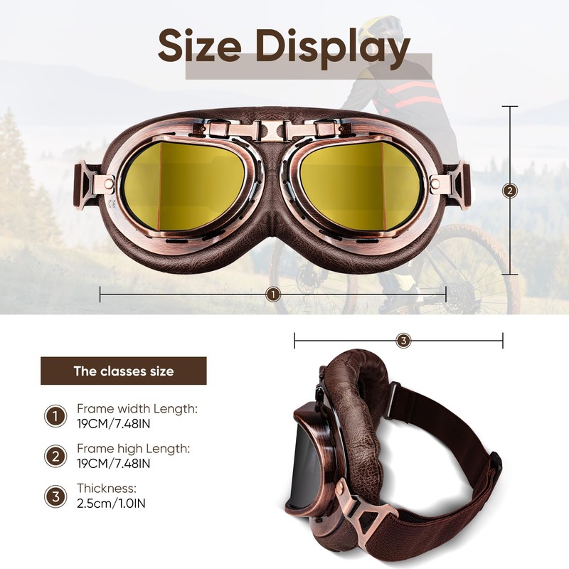 Yecream Vintage Motorcycle Helmet Goggles Retro Pilot Style Aviator Goggles