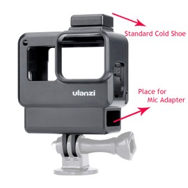 V2 Housing Case Vlogging Frame with Microphone Cold Shoe Mount Compatible for GoPro Hero 7 6 5 Mic Audio Adapter Action Camera Accessories