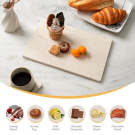 Koville Natural Travertine Marble Cutting Board for Kitchen Counter, 12" x 8" Real Stone Slab Marble Cheese Board for Home Decor, Stone Pastry Boards Bathroom Perfume Tray Candle Plate