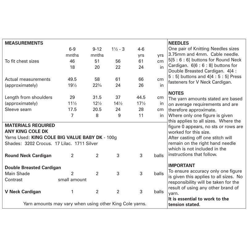 King Cole 5140 Knitting Pattern Baby Child Cardigans Big Value