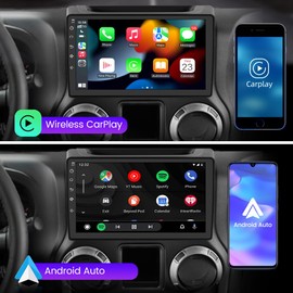 Android 13 [2GB+64GB] Car Radio Stereo Compatible for Jeep Wrangler JK Gand Cherokee Dodge Ram 1500 with Wireless CarPlay Android Auto