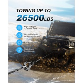 Kolvoii Winch Rope Extension 3/8 Inch x 92 Ft 26,500 Lbs, Synthetic Winch Extension Cable Line for Off Road Vehicle ATV UTV Truck etc (Grey)