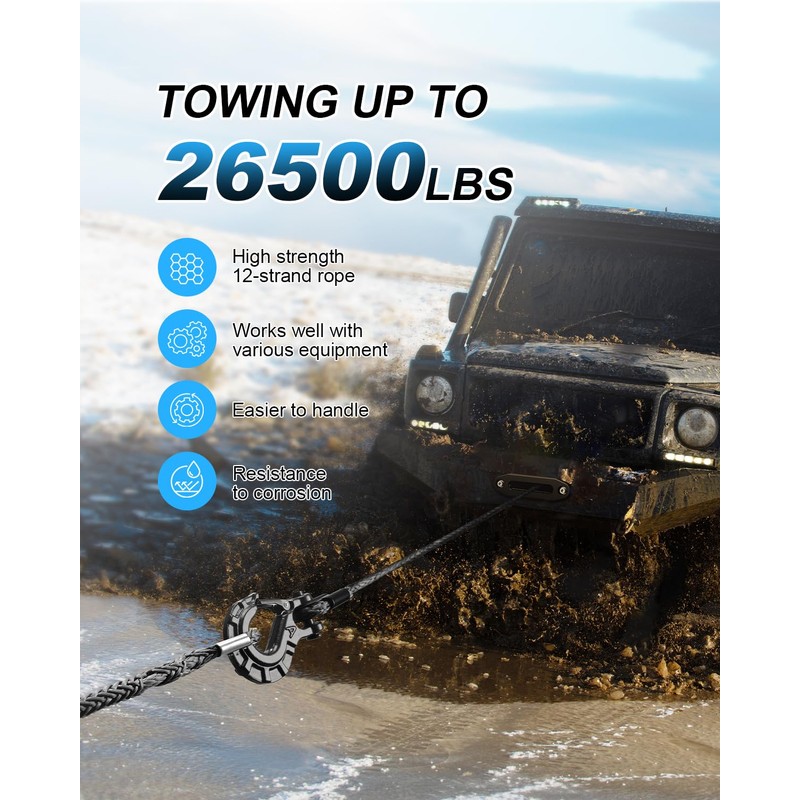 Kolvoii Winch Rope Extension 3/8 Inch x 92 Ft 26,500