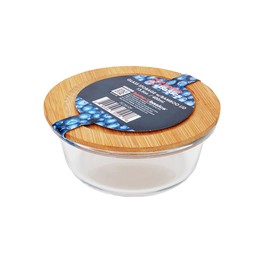 PREMIUS Home Basics Glass Storage Container With Bamboo Lid Round, Clear, 13.5 Ounces
