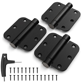 KOLET Self Closing Door Hinges, 3.5 x 3.5 Inches Door Hinges with Auto Close, 5/8" Radius Corners Spring Door Hinges, Commercial Grade Stainless Steel, No-Pin Installation, Matte Black, 3 Pack