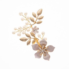 Caiguoer Gold Bridal Flower Hair Accessories Pearl Crystal Headpiece Wedding Hairpins Bridal Hairpiece for Women and Girls