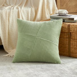 FDTERN Set of 2 Sage Green Boho Decorative Cushion Covers 50 x 50 cm with Diagonal Striped Pattern Soft Corduroy Cushion Cover Decorative Cushion Covers Sofa Cushion Decorative Cushion Decoration for Sofa Bedroom Living Room