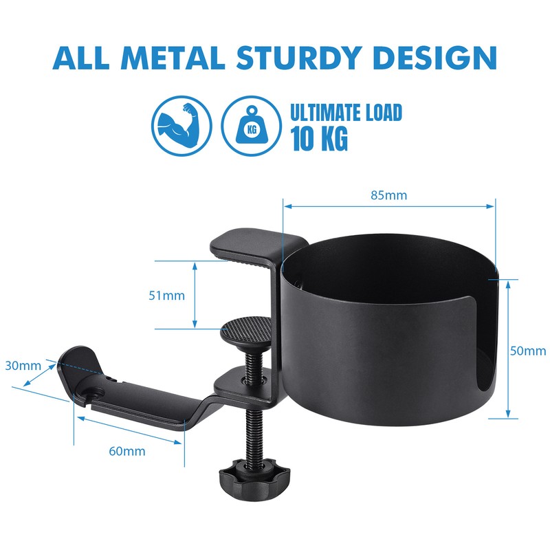Under Desk Headphones Stand 360 Degrees Rotation Desktop Water Cup