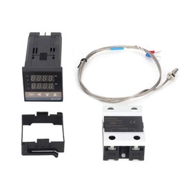 Temperature Control Set AC110V-240V 0-400℃ REX-C100 Thermostat for Temperature Control with LED PID Digital with Thermocouple K and 1 x SSA Max 25A