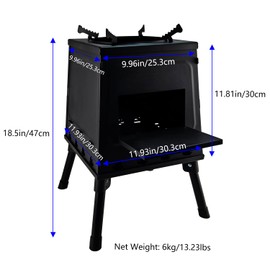 YBTMG Portable Wood Burning Camp Stove, Outdoor Camping Wood Stove Carbon Steel with Carrying Bag for Picnic Outdoor Hiking Backpacking Cooking, Black, Large