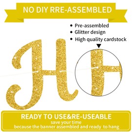 BEISHIDA Happy Birthday Banner - NO DIY,Gold 10Feet Pre-Strung-Glitter Birthday Sign Garland Backdrop Decorations for Women men Party