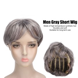 Peluca Corta Gris para Hombres, Pelucas de Reemplazo de Cabello Resistentes Al Calor para Hombres, Pelucas para Hombres Peluca Gris de Anciano Suave en Capas Ajustable Multiusos