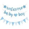Welcome Baby Boy Banner, 1 Set Baby Boy Blue Glitter