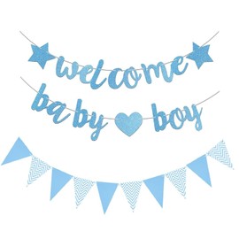Welcome Baby Boy Banner, 1 Set Baby Boy Blue Glitter Party Decorations Banner,Baby Boy Shower Banner,Welcome Home Baby Boy,Baby Boy Welcome Banner,Welcome Baby Boy Banner Glitter Welcome Boy Banner
