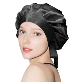 OLESILK 25 Momme 100% Mulberry Silk Bonnet for Sleeping Women, Silk Hair Wrap for Sleeping, Black
