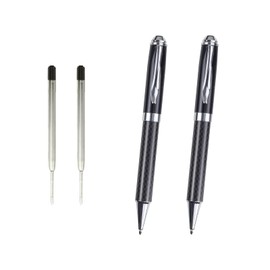 YUNCHUN 2PCS Carbon Fiber Ballpoint Pens, Luxury Medium Point Ball Pens with 2 Extra Refills, Fancy Cool Pens for Writing, Note Taking, Journaling, Retractable Executive Professional Pens for Work