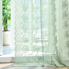Kotile Sage Green Lace Curtains 84 Inches Long for Living Room, Rustic Vine Floral Knitted Spring Sheer Curtains, Rod Pocket Privacy Sheer Lace Curtains, 52 x 84 Inch, 2 Panels, Sage Green