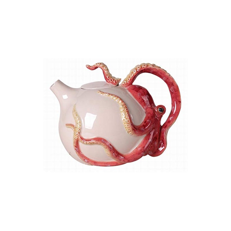 Blue Sky Clayworks 14451 Red Circular Octopus Teapot, 8.5-inch Length