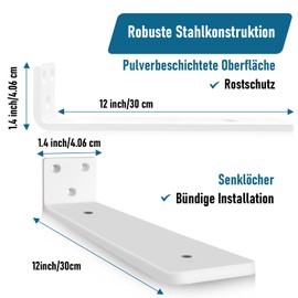 Pack of 2 Shelf Brackets, Shelf Brackets, 30 cm, Heavy Duty L Shelf Bracket with Mounting Screws for Living Room, Office, Kitchen, Load Capacity 75 kg (White) 12 Inches