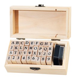 36Pcs Wooden Rubber Stamps Number Letter Alphabet Stamps Mini Cute DIY Stamps Set for Craft Decorating Scrapbooking and Wedding Invitation Cards (36pcs A)