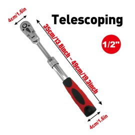 MacWork 1/2-Inch Drive Telescoping Ratchet, 72 Teeth Quick-Release, Reversible Flex Head, 1 Pack