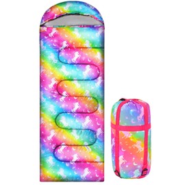Ausletie Sleeping Bag for Kids Girls Boys, 3 Season Warm Lightweight Kids Unicorn Sleeping Bag Waterproof Portable for Camping Outdoors, Travel