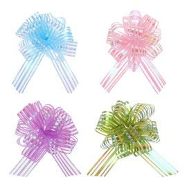 MECCANIXITY 20pcs 4 Inch Large Organza Pull Bow Metallic Chiffon Gift Wrapping Bows Ribbon for Wedding Presents Christmas, Blue/Pink/Purple/Green