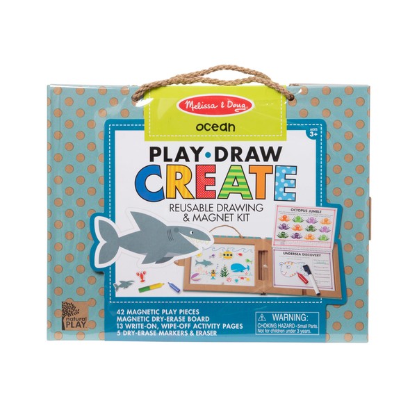 Melissa & Doug Natural Play: Play, Draw, Create Reusable Drawing & Magnet Kit – Ocean (42 Magnets, 5 Dry-Erase Markers)