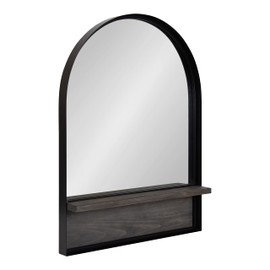 Kate and Laurel Owing Farmhouse Arched Wall Mirror with Shelf, 24 x 32, Black and Gray, Decorative Rustic Mirror with Shelf Ledge for Storage and Display