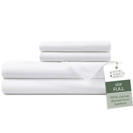 Hotel Sheets Direct Hotel Sheets Direct 4 Piece Bed Sheet Set Full Size, 100% Viscose Derived from Bamboo Sheets Set with 2 Pillowcases, Cooling & Breathable Luxury Bedding, Moisture-Wicking & Silky Soft Texture, White