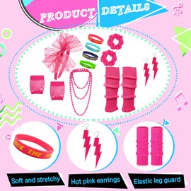 80s 90s Costumes Accessories for Women Girls 1980s Neon Headband Earrings Fishnet Gloves Necklace Silicone Bracelet Scrunchies Leg Warmers Party Outfit Set