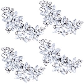 Isslly 4 PCS Rhinestone Flower Hair Clips, Sparkle Silver Bridal Hair Barrette, Elegant Crystal Headpiece for Women, Girls, Brides for Wedding, Parties, Festivals