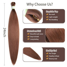 Pre Stretched Braiding Hair With Yaki Texture, Professional Hair Extension for Corochet Braid (30#, 24Inch (Pack of 8))