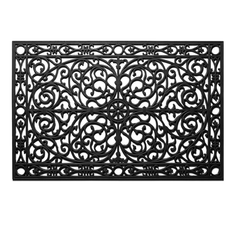 HomeRoots 24" X 36" Black Rubber Scrollwork Outdoor Door Mat