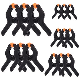 Tanstic 15Pcs Black Plastic Spring Clamps Kit - 2" 3" 3.5" 4" 6" Heavy Duty Backdrop Clips for Woodworking