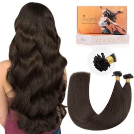 DOORES U Tip Hair Extensions Human Hair 16 Inch 50g/50s, Light Dark Brown Invisible Hair Extensions Straight Human Hair, Pre Bonded Hair Extensions