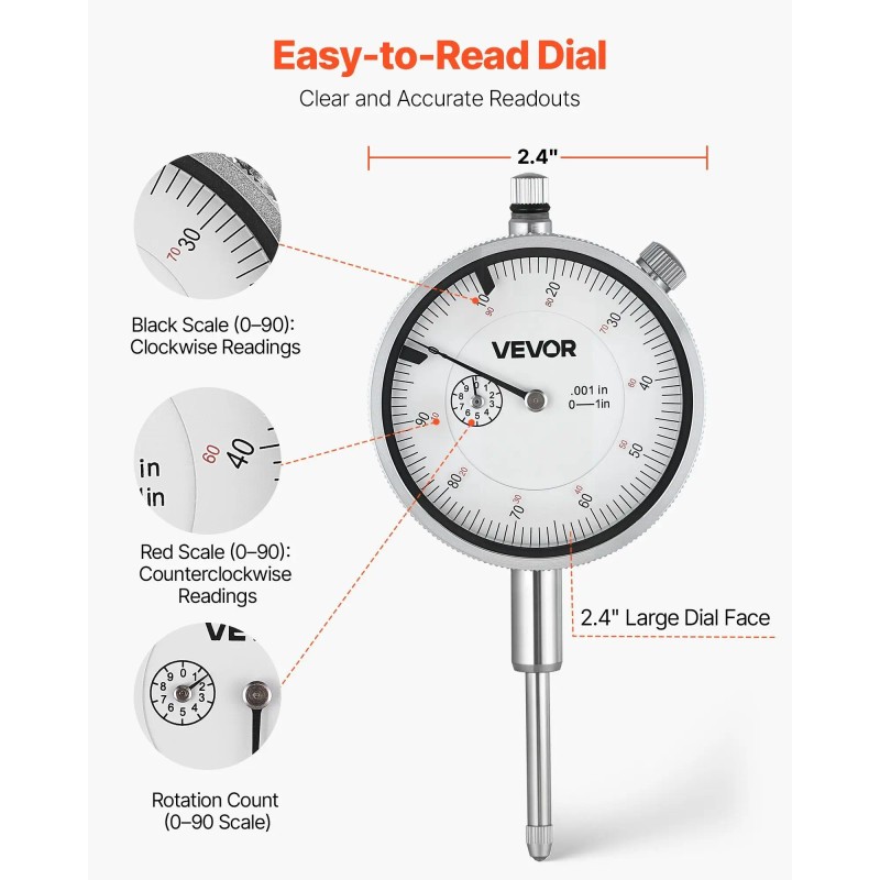 Test Indicator 0.001 Inch Accuracy 0-1 In Large Dial High