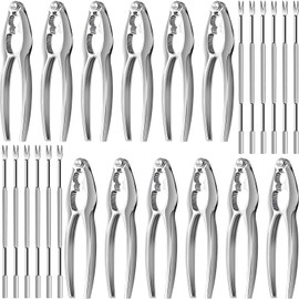 QiWeiFaCai 24 Piece Crab Leg Crackers Set, Seafood Tools Contain 12 Nut Crackers and 12 Stainless Steel Forks, Crab Crackers and Tools for Seafood Boil Party Supplies, Dishwasher Safe