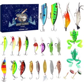 Fishing Advent Calendar, 24 Days Fishing Advent Calendar with Daily Unique Lures - Fishing Lures Set for Adult Men & Teen Boys, Freshwater & Saltwater Bass Trout Lures for Xmas Season