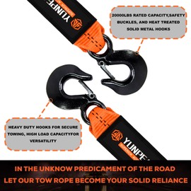 YUNPEAK Tow Strap with Hooks, 2" x 20ft (20,000lbs) Heavy Duty Recovery Towing Strap with Forged Steel Hooks, Car Tow Strap for UTV, ATV, Truck(Orange)