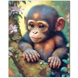Paint by Numbers Adult Animals - Paint by Numbers Children Monkey - DIY Painting with 4 Brushes Canvas Acrylic Paint - Suitable for Stress Relief in the Family, Gift or Decoration 40 x 30 cm