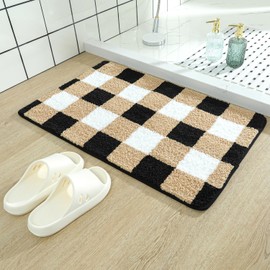 Tyrafry - Tapete de baño a cuadros, súper absorbente, suave y gruesa, con respaldo de goma antideslizante, lavable a máquina, tapete de baño, accesorios de decoración del hogar, 50 x 80 cm, color café