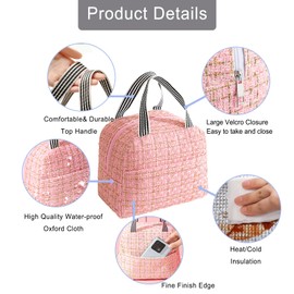 Lunch Bags for Women Insulated Lunch Bags Adults Cooler Bag Water-Resistant Thermal Leak-Proof Lunch Organizer for Children Girls Men Work Picnic Pink