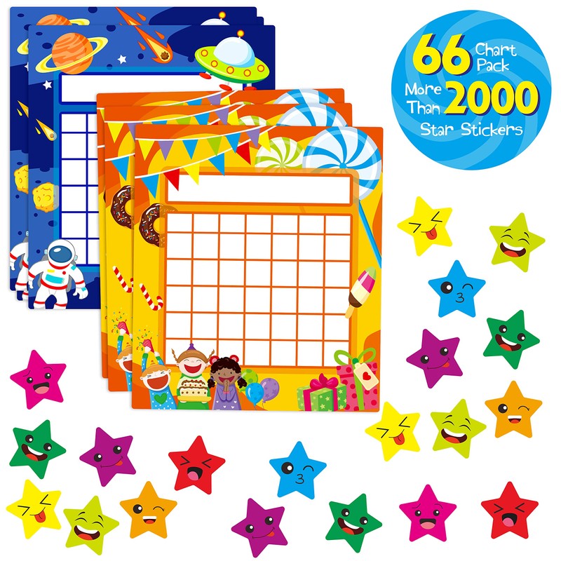 66 Pack Teacher Incentive Reward Chart with 2024 Star Stickers，2