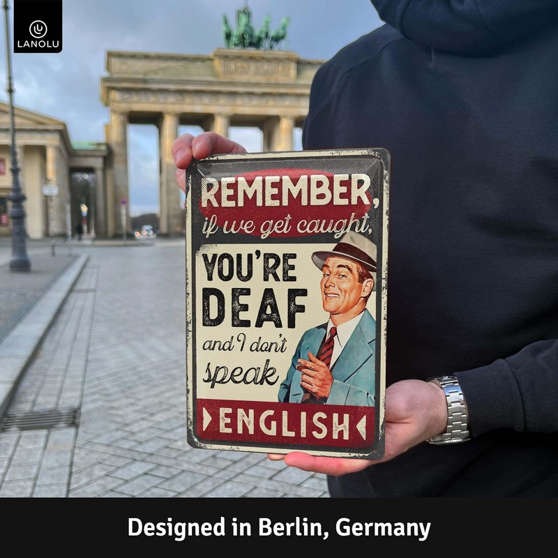 LANOLU Retro Tin Sign Remember Deaf English, Funny Signs with